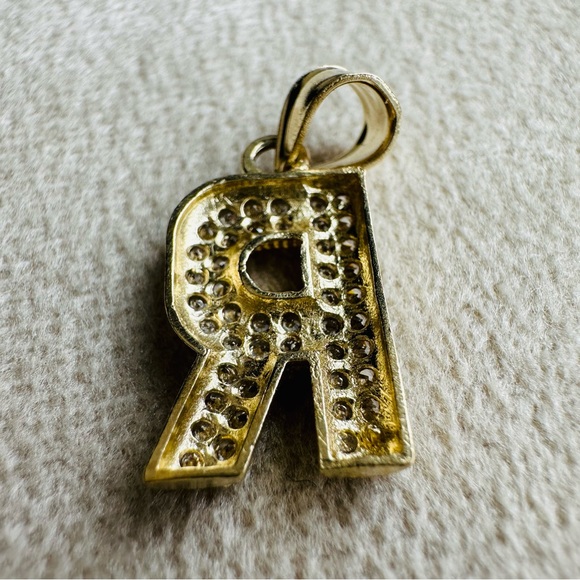 Solid 10k Gold Sparkling Pave Letter R Initial Pendant or Charm with CZ - Picture 9 of 10